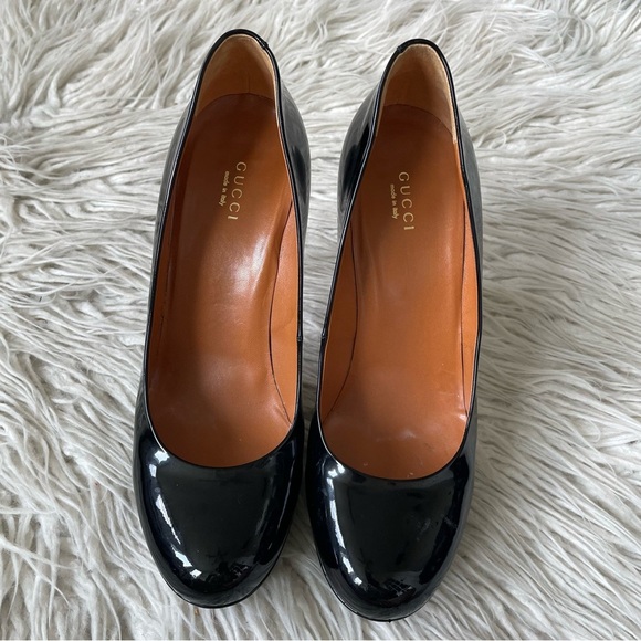 Gucci Black Patent Leather Round Toe Platform High Heel Pumps Size 39 - Picture 5 of 12